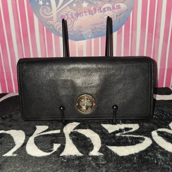 Kate Spade Black Leather Wallet Vintage - Picture 1 of 10
